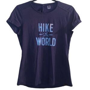 Decathlon Hike The World Travel More Navy Blue Short Sleeve T-Shirt Sz XS 🌎
